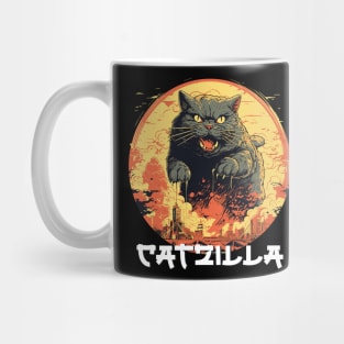 Catzilla Japanese Sunset Funny Cat Parody Vintage Catzilla Mug